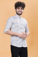 Slim Fit Floral Printed Spread Collar Cotton Casual Shirt