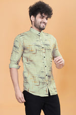 OLIVE GREEN FLORAL PRINT SHIRT