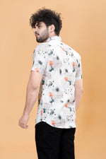 Men Casual white Abstract printed Lilen shirt