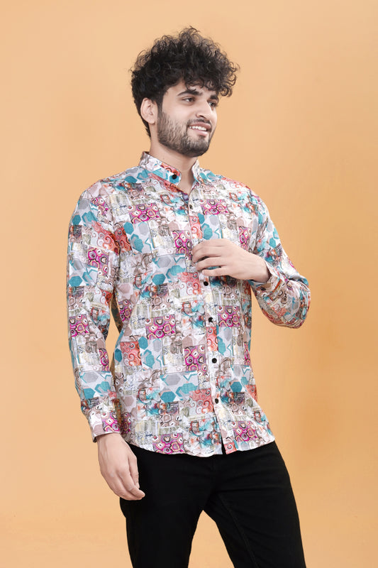 Men's Long Sleeves Spread Collar Floral  Slim Fit Shirt