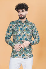 Tistabene Teal Blue Floral Printed Full Sleeves Cotton Shirt