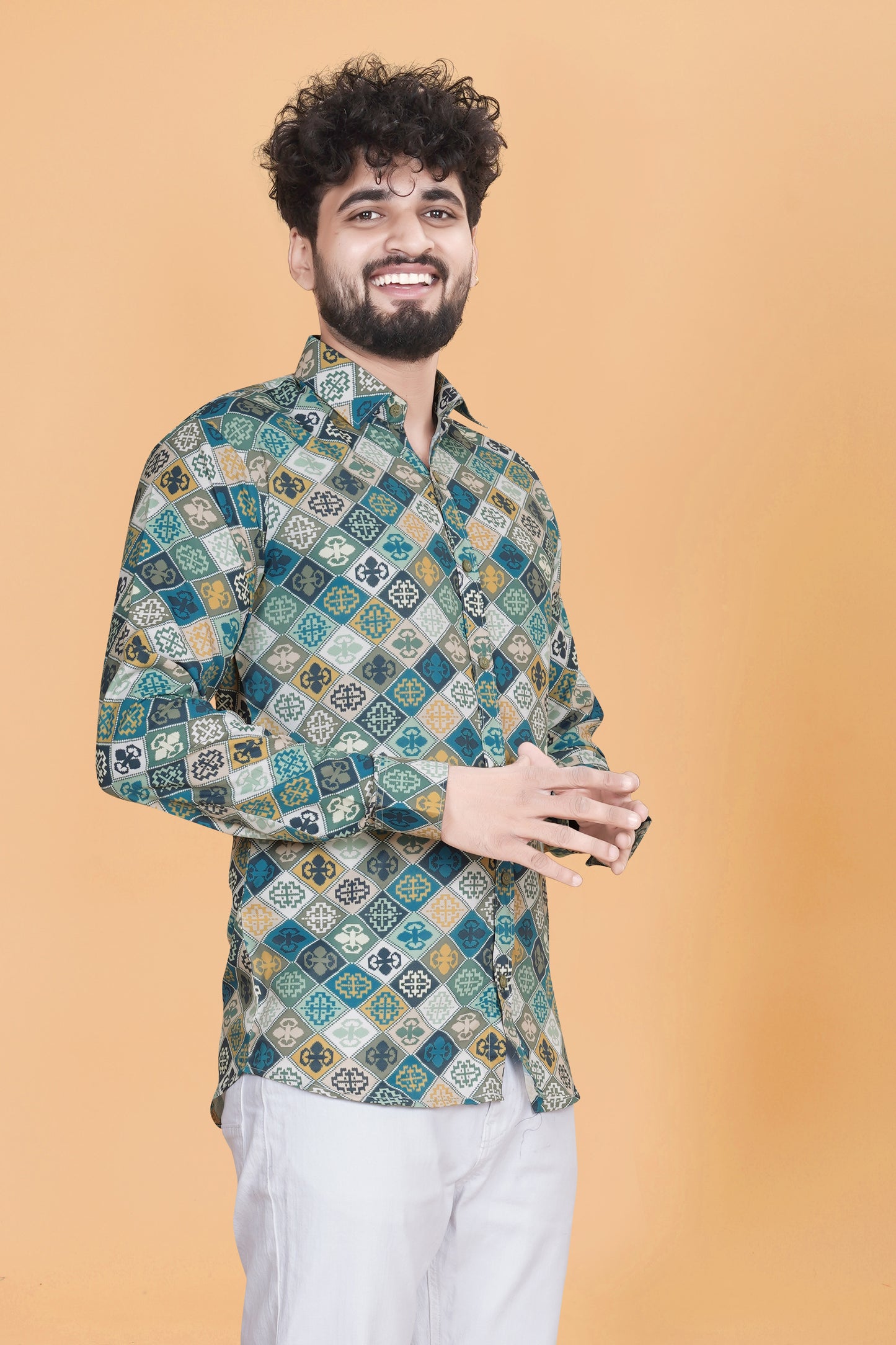 Tistabene Teal Blue Floral Printed Full Sleeves Cotton Shirt