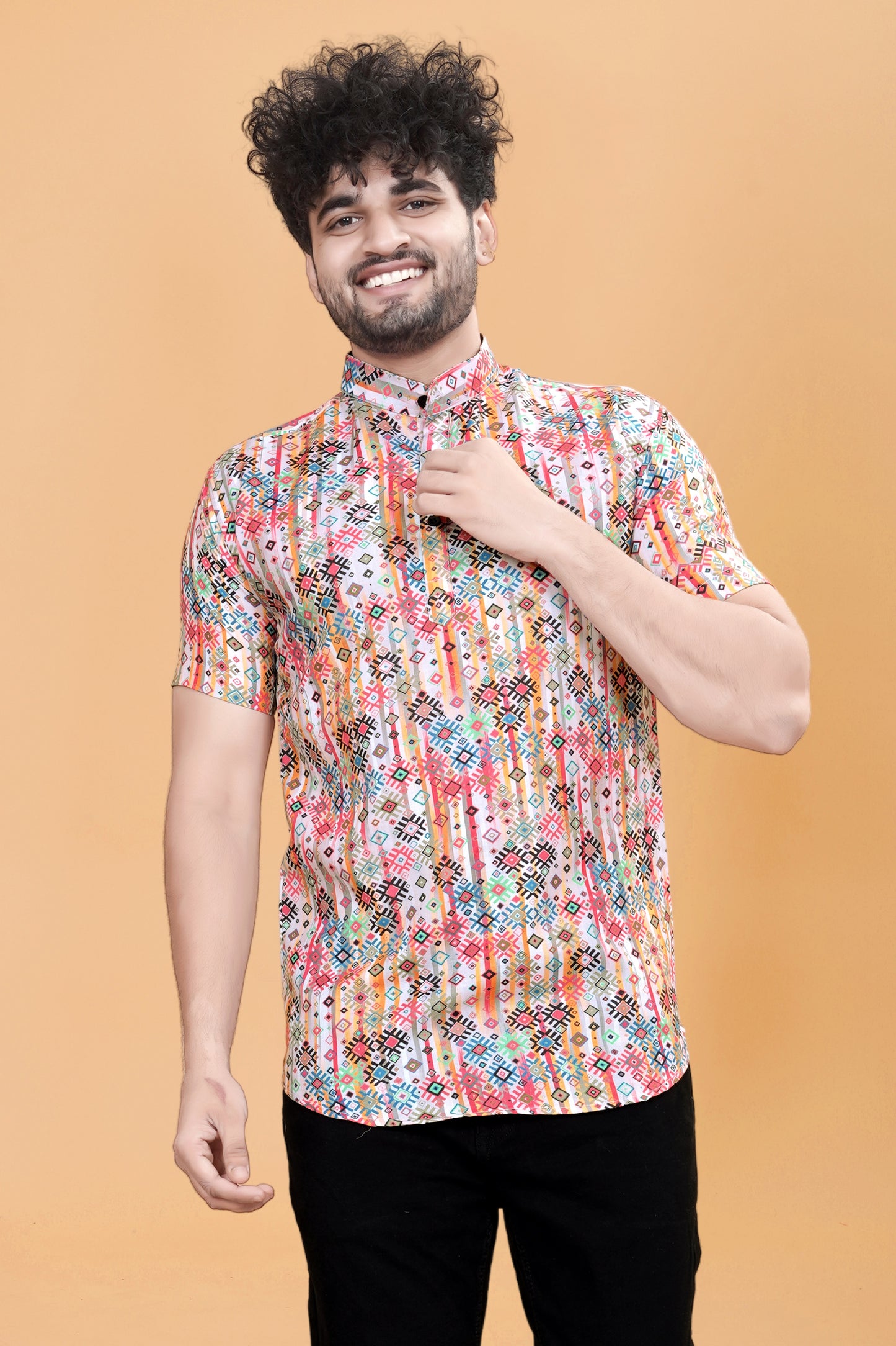 Trendy Lilen Kurta Shirt Half Sleeve White Printed