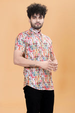 Trendy Lilen Kurta Shirt Half Sleeve White Printed