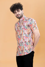 Trendy Lilen Kurta Shirt Half Sleeve White Printed