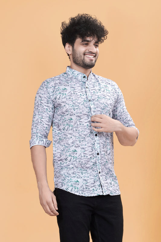 Floral Print Shirt with Spread Collar