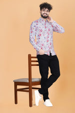 Men White & Red Slim Fit Printed Casual Shirt