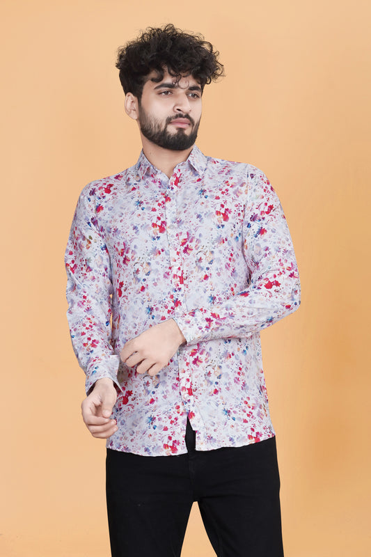 Men White & Red Slim Fit Printed Casual Shirt